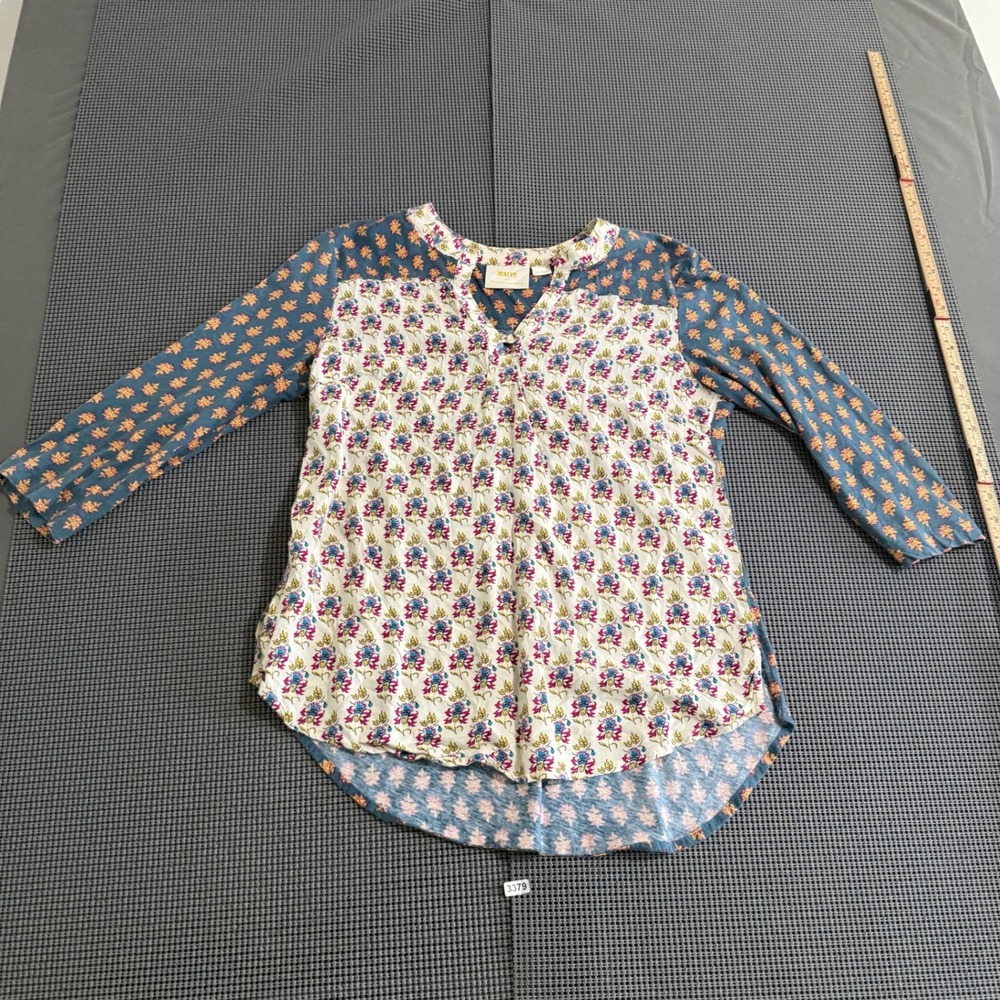 Maeve by Anthropologie Women Small Blue Mixed Floral Print Tunic Blouse Top